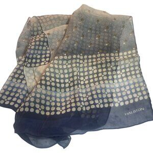 Halston Scarf Title: Vintage HALSTON 70s/80s Blue & White Mod Dot Oblong Sheer S